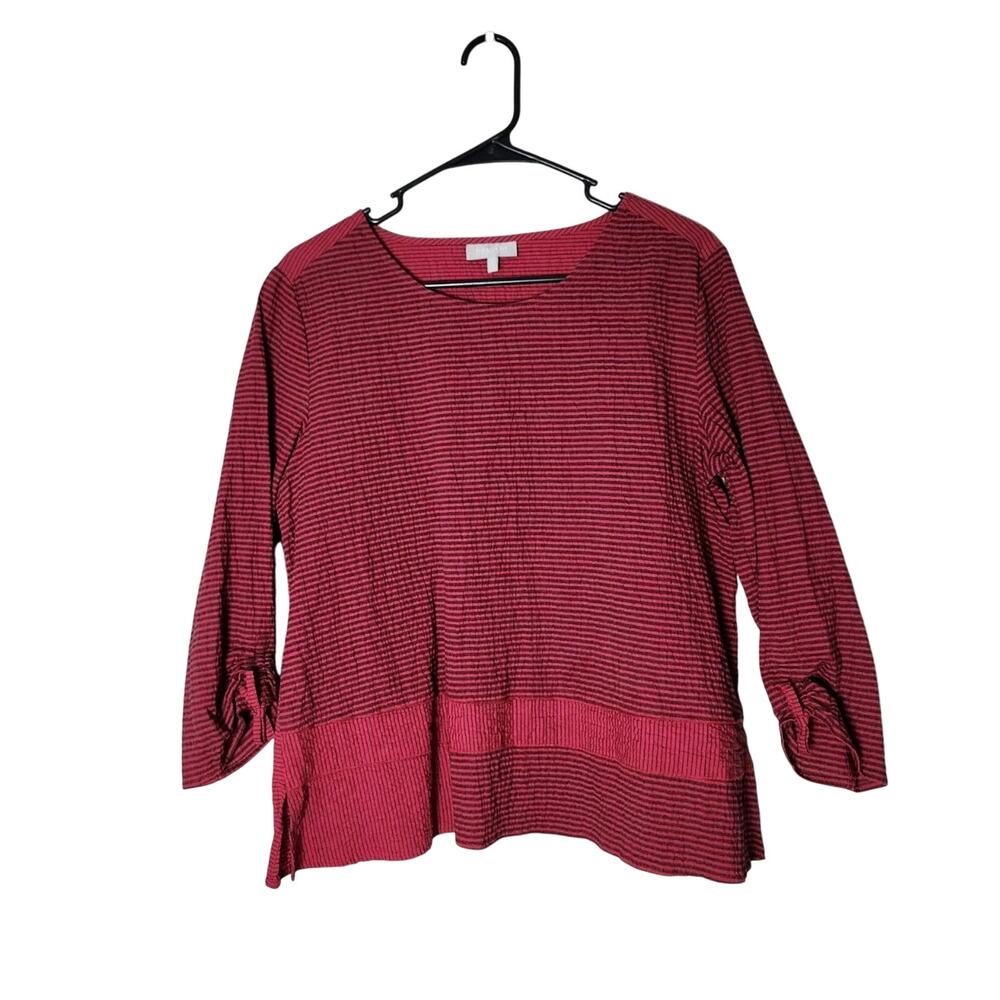 Habitat‎ Top Size XS Red Stripe Ribbed Knit Cotton 3/4 Sleeve